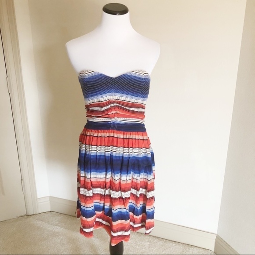 Parker red white and blue strapless dress